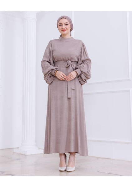 Irem Kolları Piliseli Yakma ELBISE-PA9548 Taş