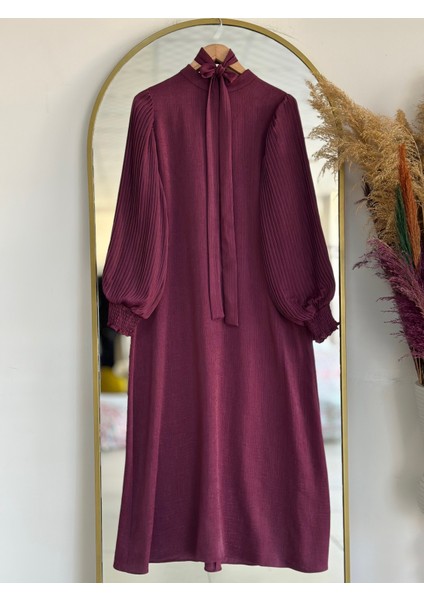 Irem Kolları Piliseli Yakma ELBISE-PA9548 Bordo fiyatları