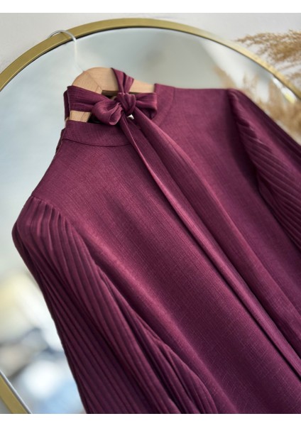 Irem Kolları Piliseli Yakma ELBISE-PA9548 Bordo modelleri