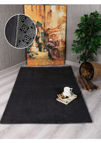 Modern Kaymaz Taban Parça Halı/yolluk Antrasit 80*120