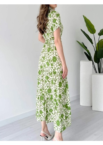 Düğmeli, Yakalı, Kısa Kollu Elbise