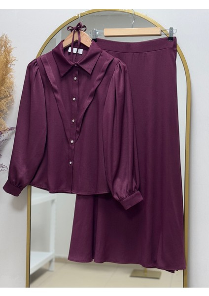 Nesli Kupra Kumaş Etekli TAKIM-ET2485 Bordo