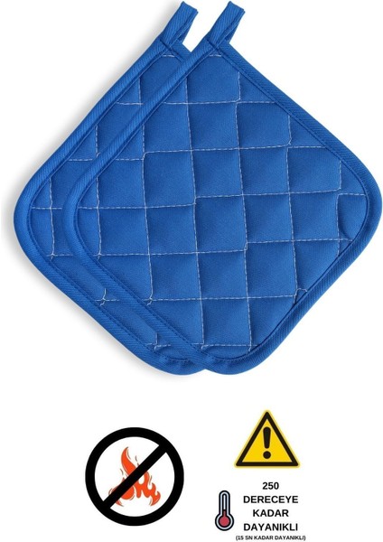 Mavi ısıya dayanıklı fırın tutacağı, çift set, 19x19, pamuk polyester
