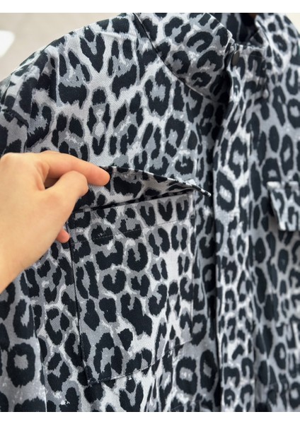 Ravza Beli Bağcıklı Leopar CEKET-EU2816 Gri