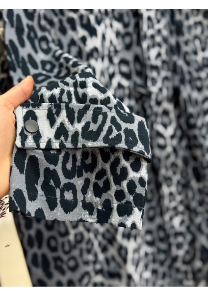 Ravza Beli Bağcıklı Leopar CEKET-EU2816 Gri
