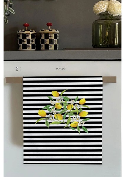 Limon Desenli Mutfak ve Fırın Havlusu 30x50cm, Şık ve Kullanışlı, Pamuk Polyester