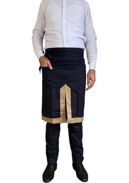 Lacivert cepli önlük, belden bağlamalı, şık ve rahat kullanım, 85x60, pamuk-polyester