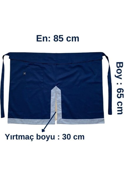 Lacivert cepli önlük, belden bağlamalı, şık ve rahat kullanım, 85x60, pamuk-polyester modelleri