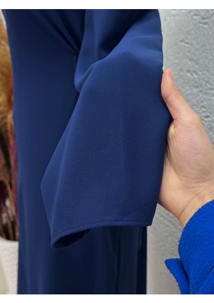 Ebru Bağcıklı Krep ELBISE-PA9598 Lacivert
