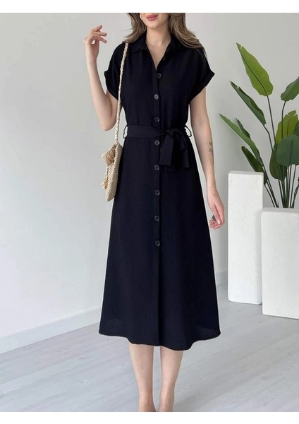 Keten, Düğmeli Midi Boy Elbise modelleri