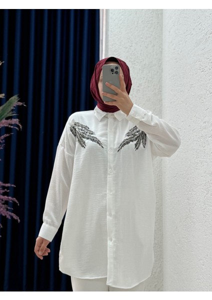 Sanasya Yapraklı Araboy GÖMLEK-PE209 Beyaz