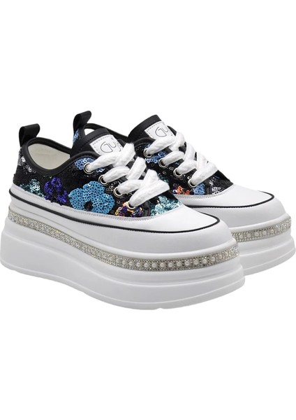Siyah Yüksek Taban Bağcıklı Kadın Sneaker
