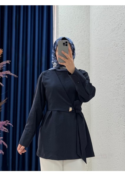 Sanelle Önü Bağlamalı BLUZ-BN4442 Lacivert