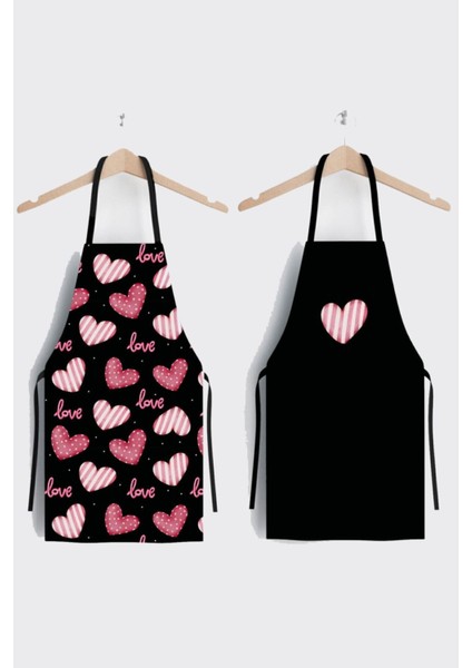 Şirin Kalpli 2'li Siyah Mutfak Önlüğü, şıklık ve fonksiyonellik bir arada