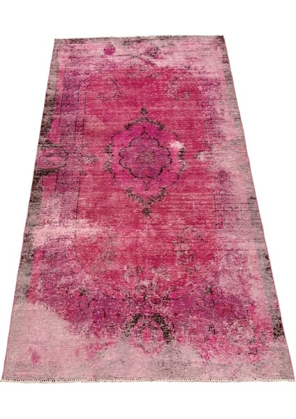 El Dokuma Vintage Halı 147X260 Pembe Eskitme Yün Halı