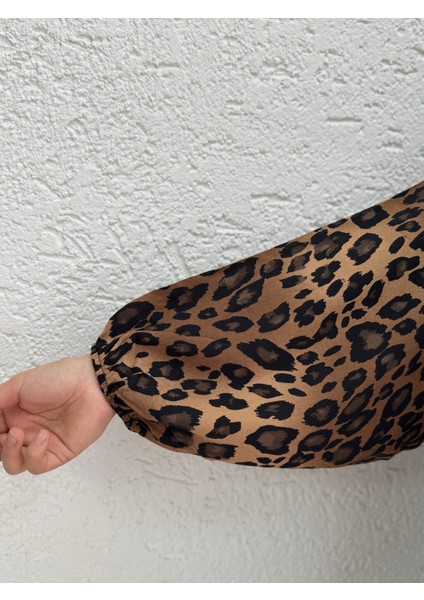 Tirmora Leopar Desenli Viskon ELBISE-PE606 Kahve