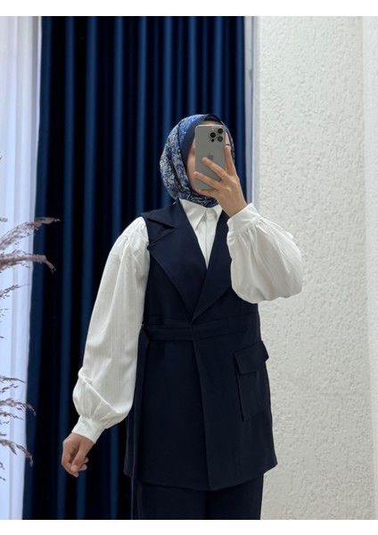 Veloria Tek Cepli Yandan Bağlamalı Yelekli TAKIM-ML3043 Lacivert