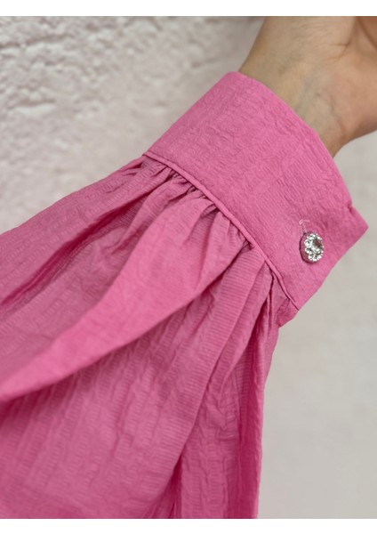 Sorera Yarım Patlı Yaka Dantelli Gofre ELBISE-AY8625 Pembe modelleri