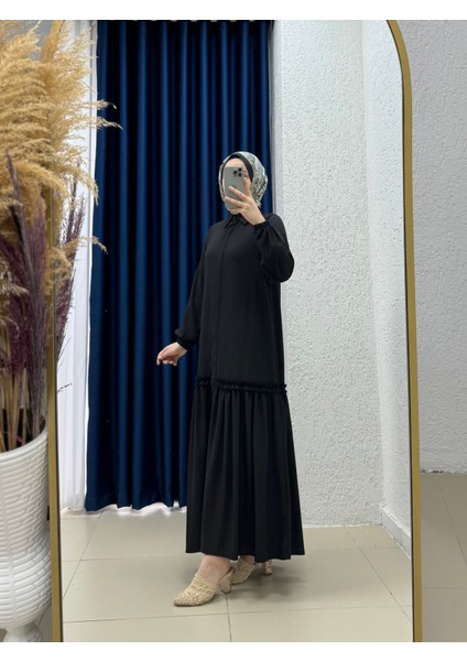Vinyla Gizli Patlı Gofre ELBISE-BY9766 Siyah