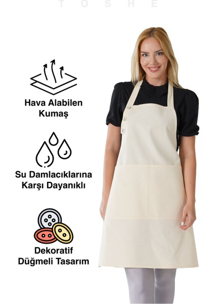 Su Geçirmez Mutfak Önlüğü, 2 Cepli, Pamuk Polyester, Bej, 70x80 cm