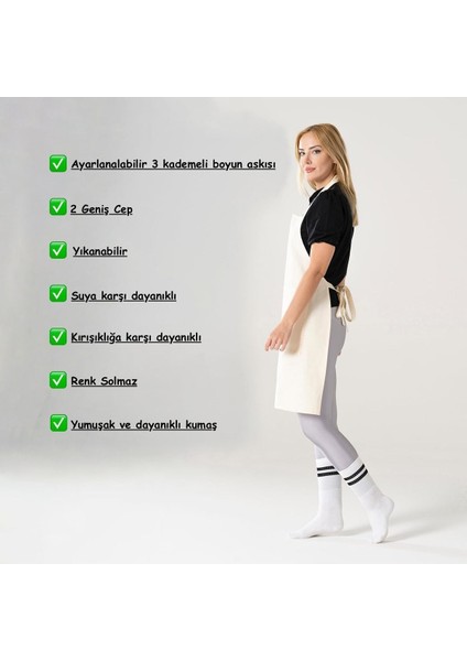 Su Geçirmez Mutfak Önlüğü, 2 Cepli, Pamuk Polyester, Bej, 70x80 cm modelleri