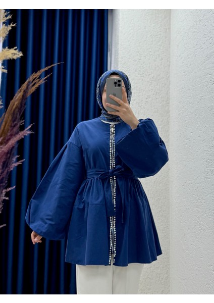 Serenya Taş Detaylı Fermuarlı CEKET-Çİ474 Lacivert