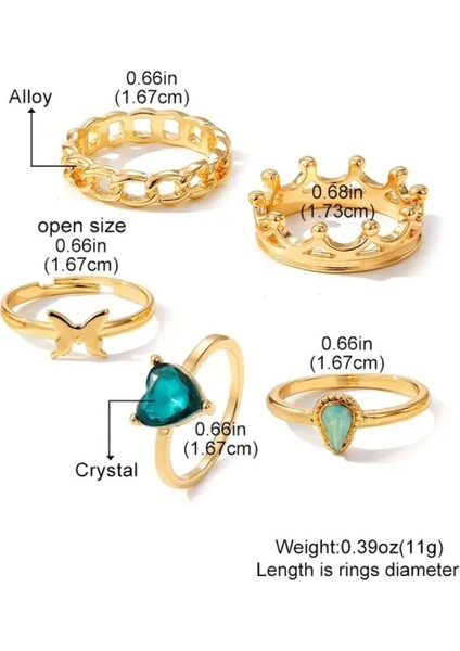 Lavin 6 Adet Yeşil Taşlı Aşk Temalı Şık Tasarım Vintage Çoklu Hediyeye Uygun Gold Altın Yüzük Seti fırsatları