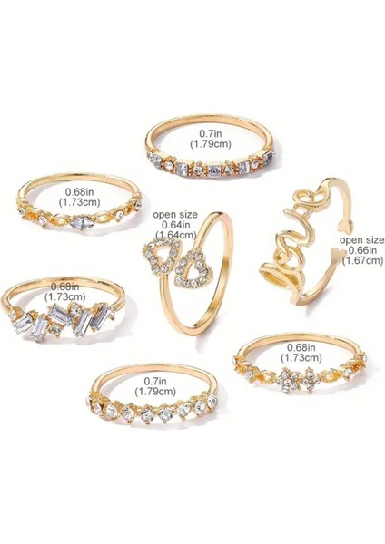 Love Aşk 7 Parça Tasarım Gold Altın Taşlı Yüzük Seti fırsatları