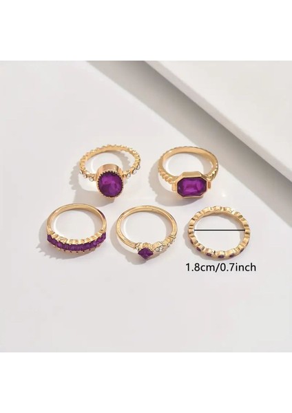 Clair - Gold Altın Renkli Kristal Lacivert Taşlı Şık Modern Bohem 5 Parça 5'li Yüzük Seti modelleri