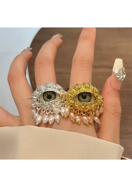Devil Şeytan Gözlü Silver Gümüş Renkli Sır Inci Püsküllü Bohem Vintage Ayarlanabilir Yüzük modelleri
