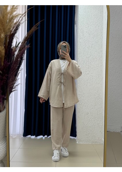 Serisa Önü Bağlamalı Pantolonlu TAKIM-TN0007 Taş