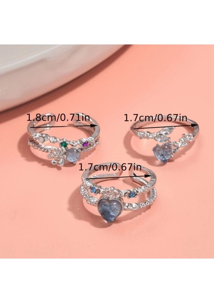 Luna 3 Adet Gümüş Aytaşı Romantik Zirkon Taşlı Parlak Ayarlanabilir Tasarım Çoklu Silver Yüzük Seti fiyatları