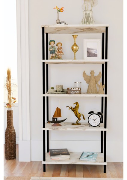 5 Raflı Modern Metal Gövdeli Kitaplık Çevir-Tak Kolay Kurulum Çalışma Odası, Salon, Ofis Kullanımı