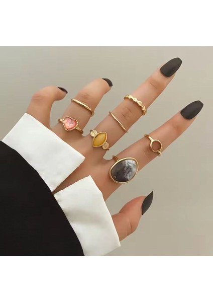Passion Gold Altın Renkli Siyah Taşlı Vintage Bohem 6 Parça 6'lı Yüzük Seti fiyatları