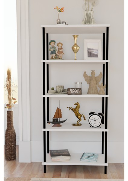 5 Raflı Modern Metal Gövdeli Kitaplık Çevir-Tak Kolay Kurulum Çalışma Odası, Salon, Ofis Kullanımı