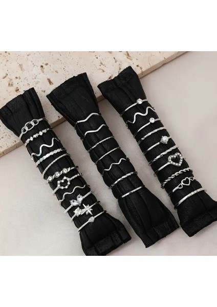 Style Gümüş 28 Parça Tasarım Silver Taşlı Çoklu Yüzük Seti fırsatları
