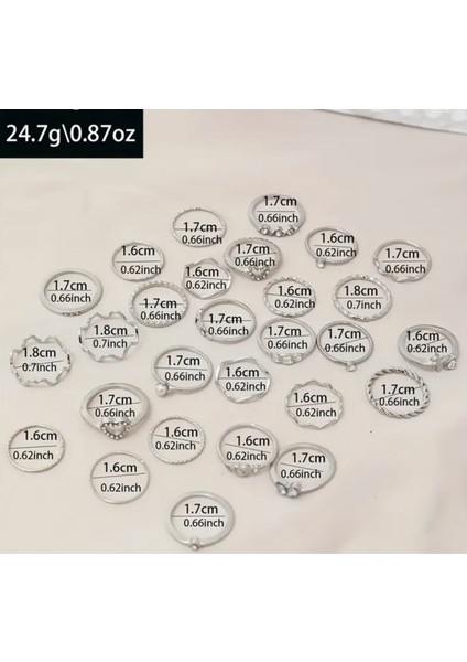 Style Gümüş 28 Parça Tasarım Silver Taşlı Çoklu Yüzük Seti
