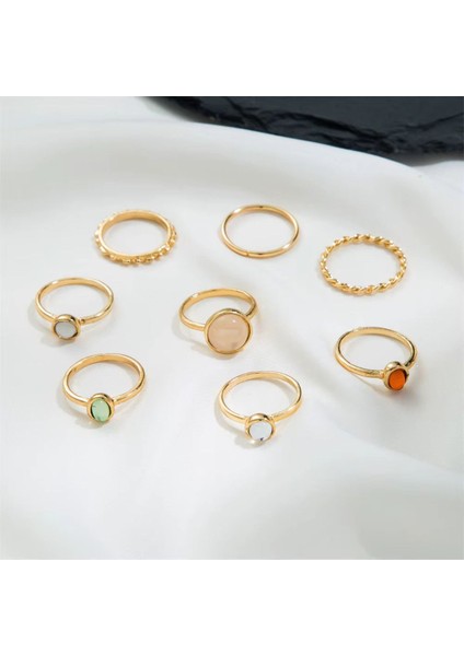 Bliss Gold Altın Renkli Kristal Taşlı Şık Modern Bohem 8 Parça 8'li Yüzük Seti indirimleri