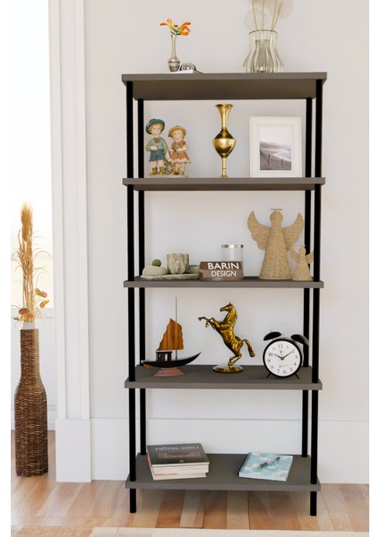 5 Raflı Modern Metal Gövdeli Kitaplık Çevir-Tak Kolay Kurulum Çalışma Odası, Salon, Ofis Kullanımı