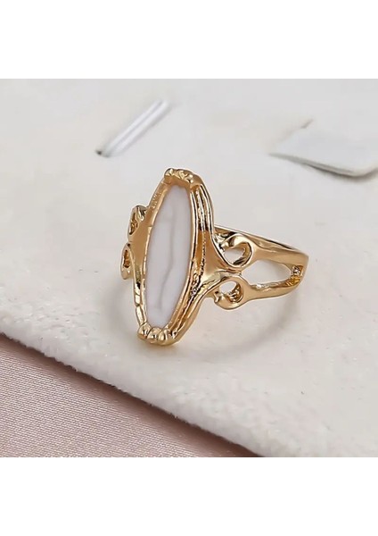 Maven - 14 Adet Sedefli Ay Taşlı Şık Tasarım Vintage Çoklu Gold Altın Yüzük Seti