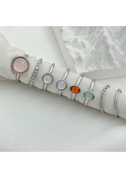 Bliss Silver Gümüş Renkli Kristal Taşlı Şık Modern Bohem 8 Parça 8'li Yüzük Seti fırsatları