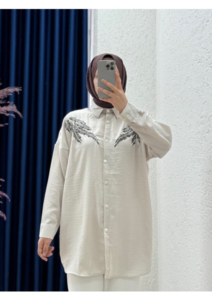 Sanasya Yapraklı Araboy GÖMLEK-PE209 Taş