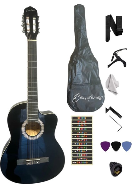 Sap Ayarlı Orta Kalite 4/4 Klasik Gitar Seti Kesik Kasa