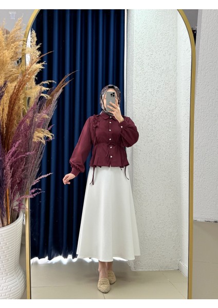 Yelique Omuzu Büzgülü Kısa GÖMLEK-BN4393 Bordo fiyatları