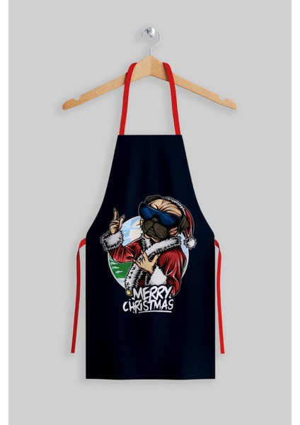 Lacivert yılbaşı temalı cepli mutfak önlüğü, şık ve kullanışlı tasarım, 50x70 cm