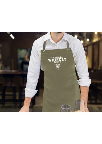 Kişiye özel haki yeşil mutfak ve aşçı önlüğü, şef önlüğü, hediye, 77x150 cm