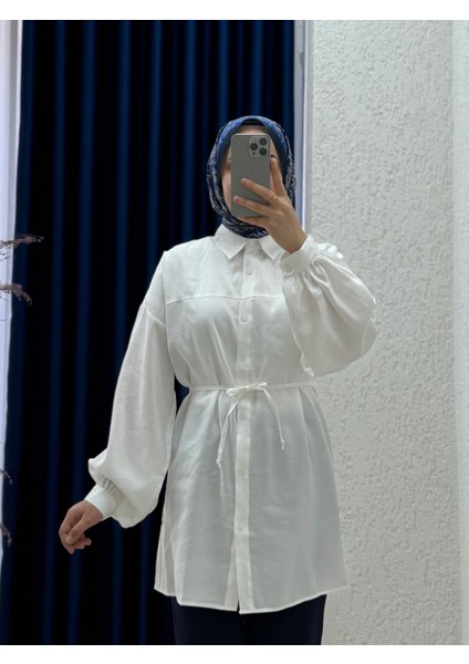 Yelilia Bağcıklı Robalı Modal GÖMLEK-PE223 Beyaz