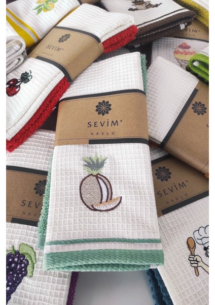 Mint Yeşili Ananas Nakışlı Pamuk Mutfak Havlusu Seti 2’li 40x60 cm fiyatları