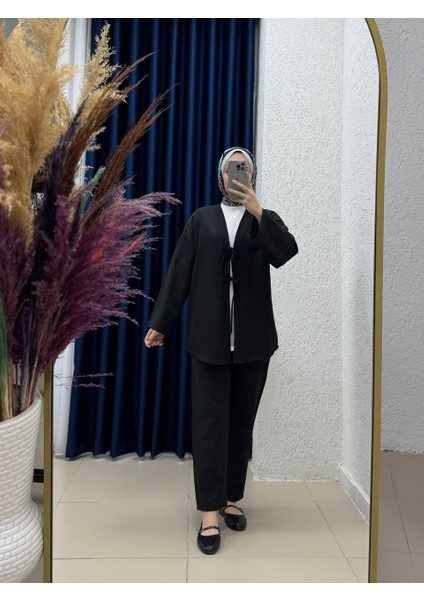 Emine Çift Bağcıklı Pantolonlu TAKIM-TN013 Siyah
