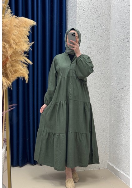 Çilek Salaş 6 Düğmeli ELBISE-NA2350 Haki